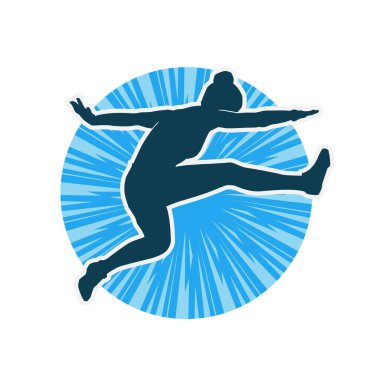 Neşeli bir şekilde atlayan mutlu, zayıf bir kadının silueti.