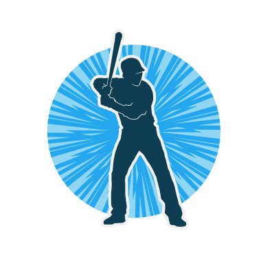 Erkek beyzbol oyuncusu vektör silueti. Beyzbol oynayan bir adamın silueti..