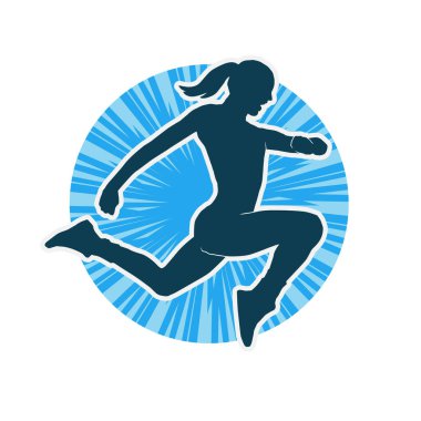 Neşeli bir şekilde atlayan mutlu, zayıf bir kadının silueti.