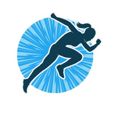 Koşan bir kadının silueti. Dişi bir koşunun silueti.