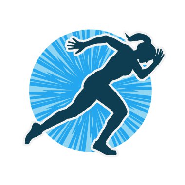 Koşan bir kadının silueti. Dişi bir koşunun silueti.