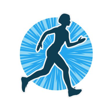 Koşan bir kadının silueti. Dişi bir koşunun silueti.