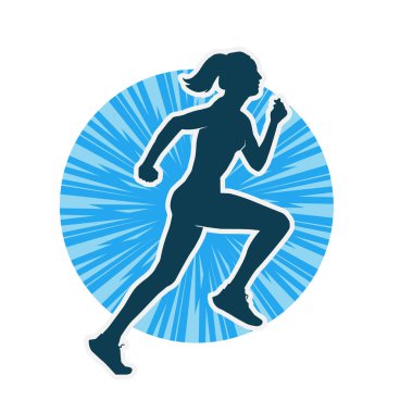 Koşan bir kadının silueti. Dişi bir koşunun silueti.