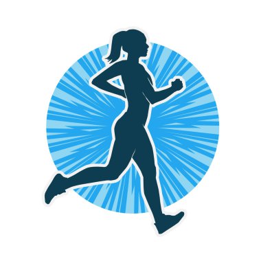 Koşan bir kadının silueti. Dişi bir koşunun silueti.