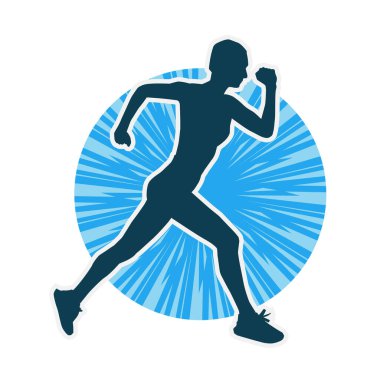 Koşan bir kadının silueti. Dişi bir koşunun silueti.