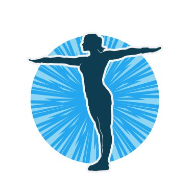 Sportif kadın silueti aerobik yapıyor. 