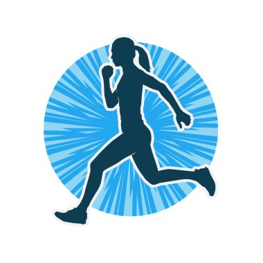 Koşan bir kadının silueti. Dişi bir koşunun silueti.