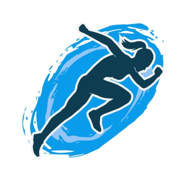 Koşan bir kadının silueti. Dişi bir koşunun silueti.