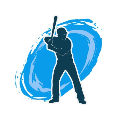 Erkek beyzbol oyuncusu vektör silueti. Beyzbol oynayan bir adamın silueti..