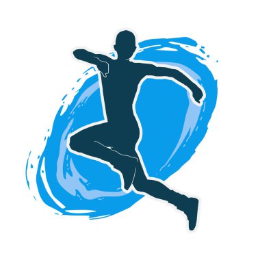 Neşeli bir şekilde atlayan mutlu, zayıf bir kadının silueti.