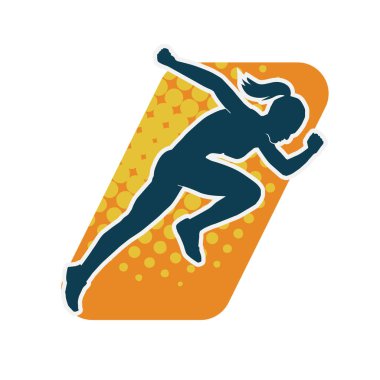 Koşan bir kadının silueti. Dişi bir koşunun silueti.