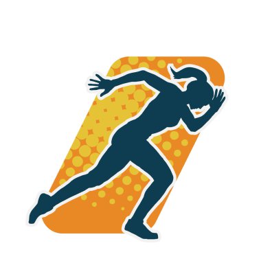 Koşan bir kadının silueti. Dişi bir koşunun silueti.