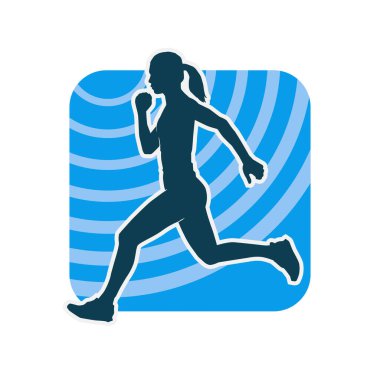 Koşan bir kadının silueti. Dişi bir koşunun silueti.