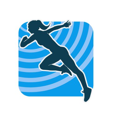 Koşan bir kadının silueti. Dişi bir koşunun silueti.