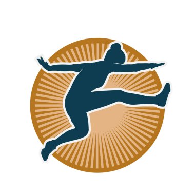 Neşeli bir şekilde atlayan mutlu, zayıf bir kadının silueti.