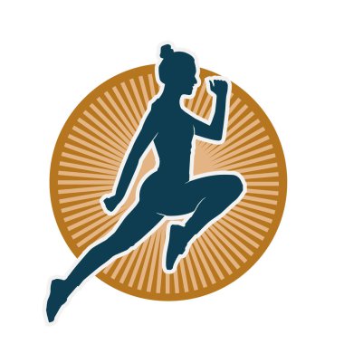 Neşeli bir şekilde atlayan mutlu, zayıf bir kadının silueti.