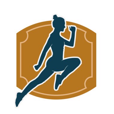 Neşeli bir şekilde atlayan mutlu, zayıf bir kadının silueti.