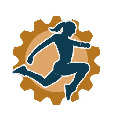 Neşeli bir şekilde atlayan mutlu, zayıf bir kadının silueti.