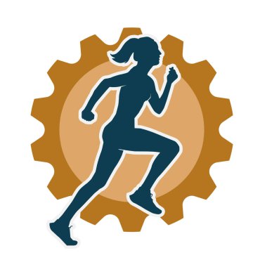 Koşan bir kadının silueti. Dişi bir koşunun silueti.