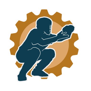 Erkek beyzbol tutucusu vektör silueti. Beyzbol oyuncusunun silueti tutucu rolü yapıyor..