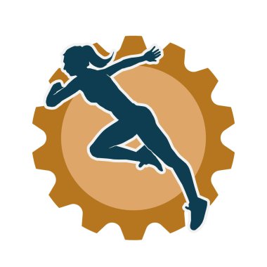 Koşan bir kadının silueti. Dişi bir koşunun silueti.