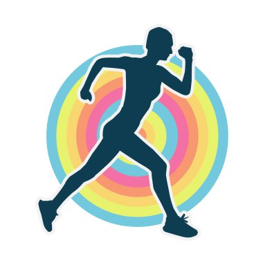 Koşan bir kadının silueti. Dişi bir koşunun silueti.