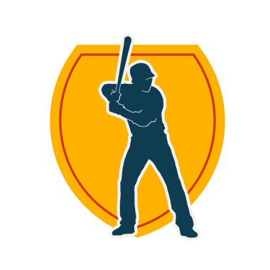 Erkek beyzbol oyuncusu vektör silueti. Beyzbol oynayan bir adamın silueti..