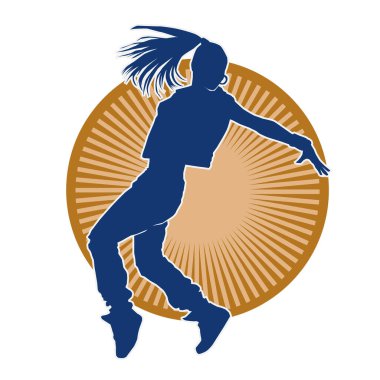 Modern dansçı pozunun silueti. Hip hop dansı yapan genç bir kızın silueti.