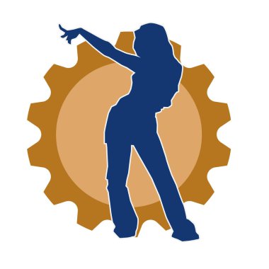 Modern dansçı pozunun silueti. Hip hop dansı yapan genç bir kızın silueti.