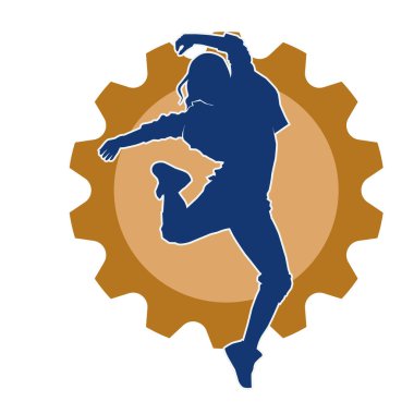 Modern dansçı pozunun silueti. Hip hop dansı yapan genç bir kızın silueti.