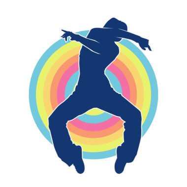 Modern dansçı pozunun silueti. Hip hop dansı yapan genç bir kızın silueti.