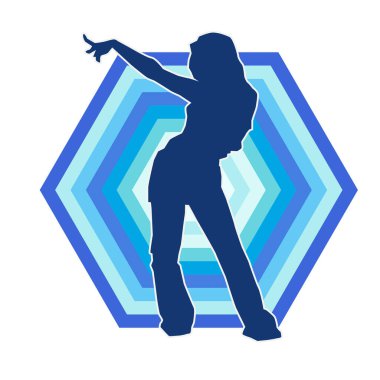 Modern dansçı pozunun silueti. Hip hop dansı yapan genç bir kızın silueti.