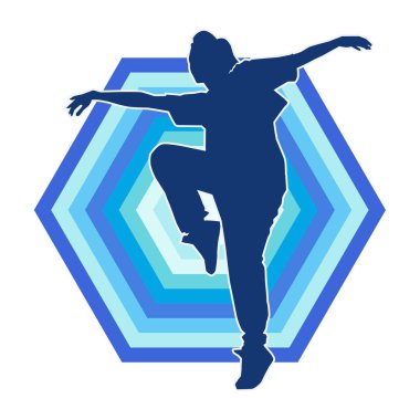 Modern dansçı pozunun silueti. Hip hop dansı yapan genç bir kızın silueti.