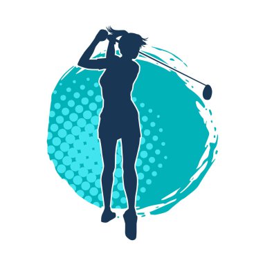Golf oynayan bir kadının silüeti. Hareketli bir kadın golfçünün silueti..