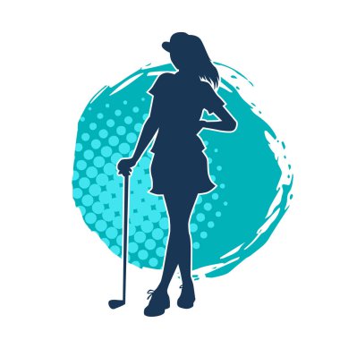 Golf oynayan bir kadının silüeti. Hareketli bir kadın golfçünün silueti..