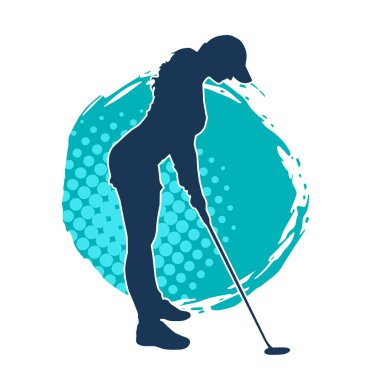 Golf oynayan bir kadının silüeti. Hareketli bir kadın golfçünün silueti..