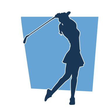 Golf oynayan bir kadının silüeti. Hareketli bir kadın golfçünün silueti..