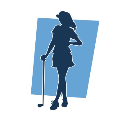 Golf oynayan bir kadının silüeti. Hareketli bir kadın golfçünün silueti..