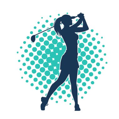 Golf oynayan bir kadının silüeti. Hareketli bir kadın golfçünün silueti..