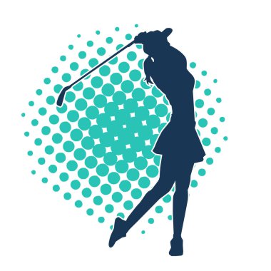 Golf oynayan bir kadının silüeti. Hareketli bir kadın golfçünün silueti..