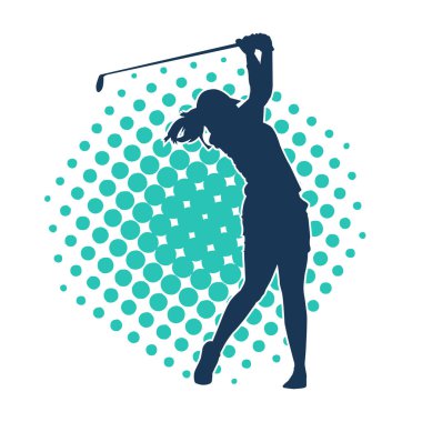 Golf oynayan bir kadının silüeti. Hareketli bir kadın golfçünün silueti..