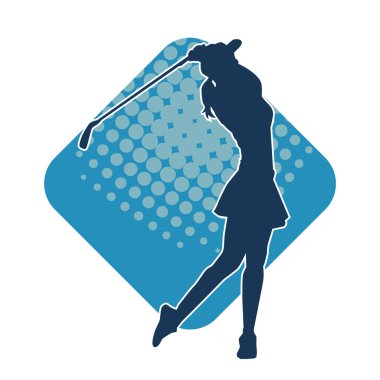 Golf oynayan bir kadının silüeti. Hareketli bir kadın golfçünün silueti..