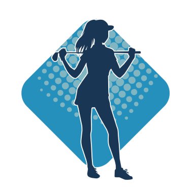 Golf oynayan bir kadının silüeti. Hareketli bir kadın golfçünün silueti..