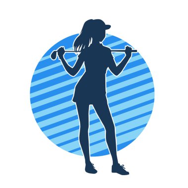 Golf oynayan bir kadının silüeti. Hareketli bir kadın golfçünün silueti..