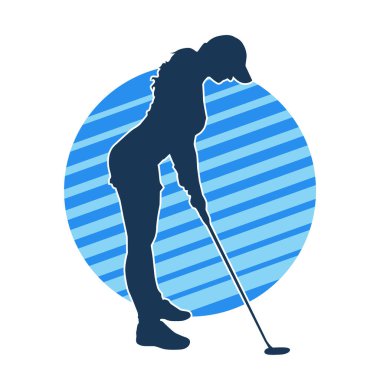 Golf oynayan bir kadının silüeti. Hareketli bir kadın golfçünün silueti..