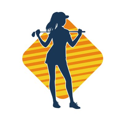 Golf oynayan bir kadının silüeti. Hareketli bir kadın golfçünün silueti..