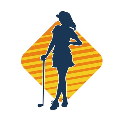 Golf oynayan bir kadının silüeti. Hareketli bir kadın golfçünün silueti..