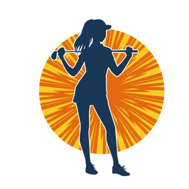 Golf oynayan bir kadının silüeti. Hareketli bir kadın golfçünün silueti..