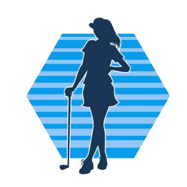 Golf oynayan bir kadının silüeti. Hareketli bir kadın golfçünün silueti..