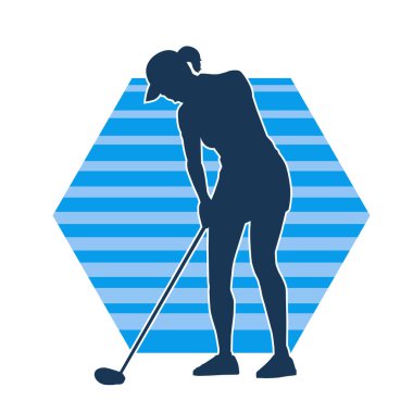 Golf oynayan bir kadının silüeti. Hareketli bir kadın golfçünün silueti..